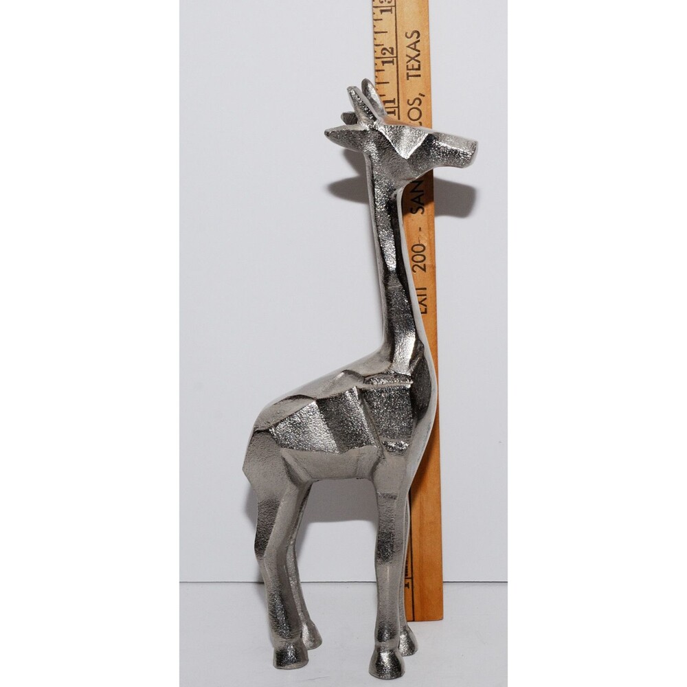 Unusual Metal Art Aluminum Giraffe Figurine Abstract Silver Color Almost 12"